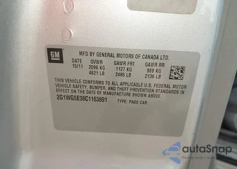 2012 Chevrolet Impala Lt z USA, uszkodzony, nr VIN 2G1WG5E38C1163891